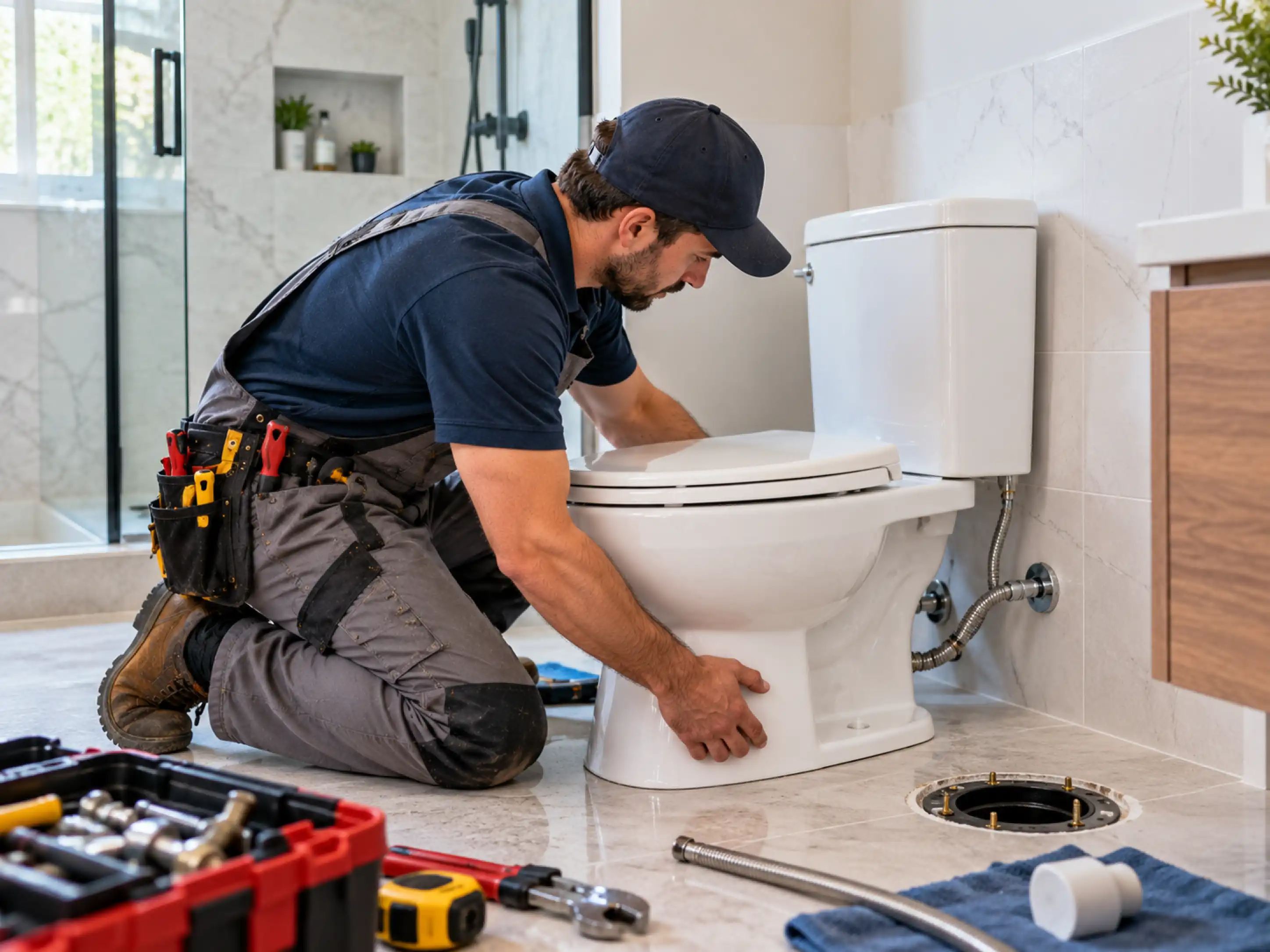 Toilet installation in a residential bathroom